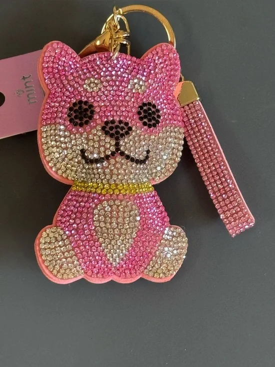 Mint Rhinestone Shiba Inu Dog Keychain Bag Charm NWT