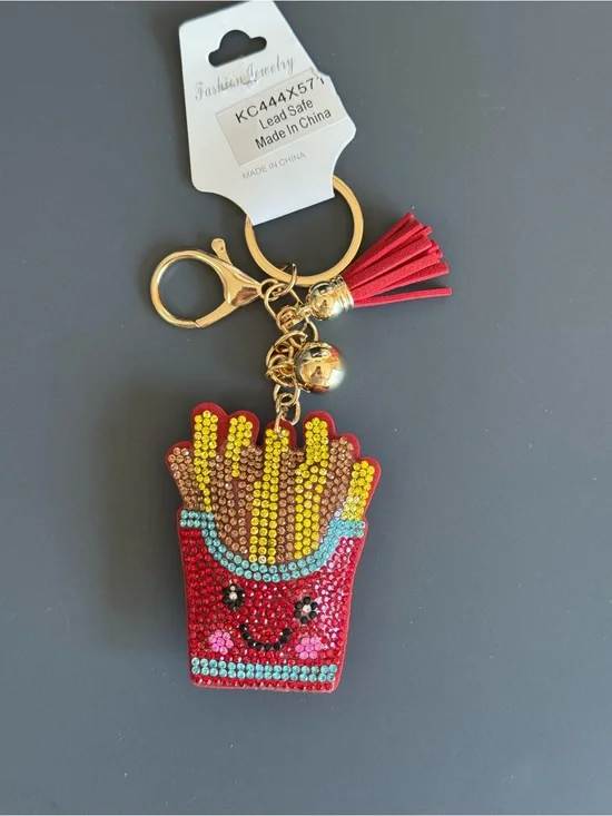 NWT Rhinestone French Fries Kawaii Keychain Tassel Charm Bag Charm