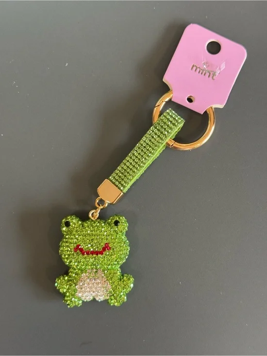 Mint Rhinestone Frog Keychain Bag Charm NWT