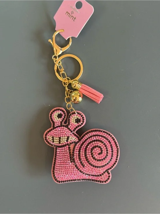 NWT Mint Pink Rhinestone Snail Kawaii Keychain Tassel Charm Bag Charm