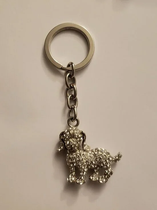 Beagle Crystal Keychain Dog Puppy Key Ring Bag Charm Silvertone Pave Crystals