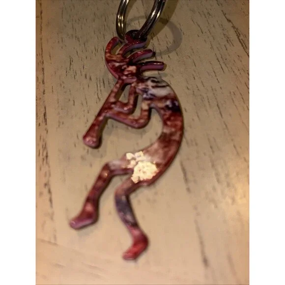 Southwestern Keychain 3” Art Enameled Metal Flute Player Multicolor Collectible