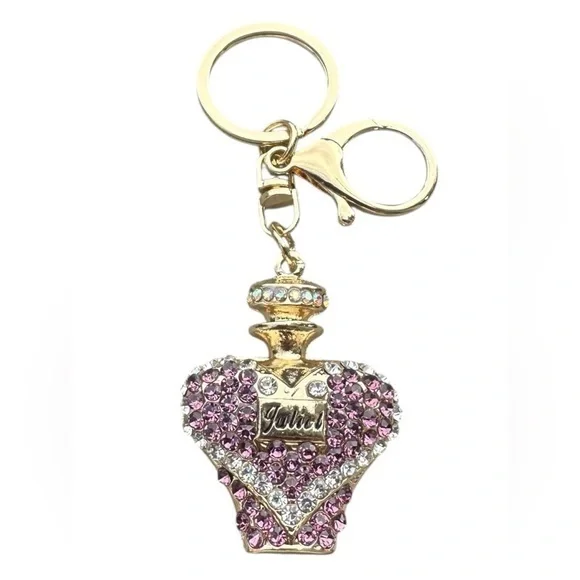 3/$25 Sparkle.Rhinestone Jeweled Pink & Gold Fancy Bottle Keychain Bag Charm