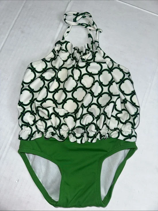 Janie and Jack Baby Girl Green White Halter Swimsuit One Piece Size‎ 6-12 months