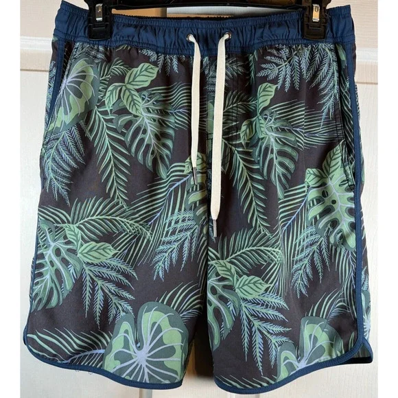 Boys' Green Tropical Print Swim Trunks