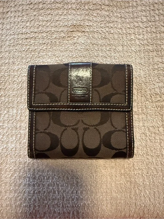 Coach Brown Signature Canvas Compact Wallet