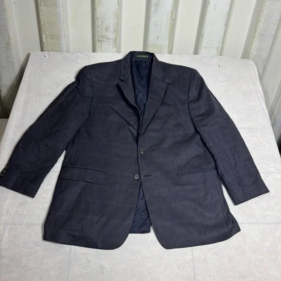 Lauren Ralph Lauren Mens Sport Coat Blazer Blue Plaid Wool Lined‎ Two Button 44R