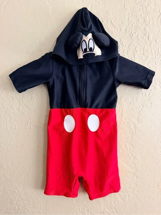 Disney Baby Black Zippered Infanta Swimsuit with White Logo