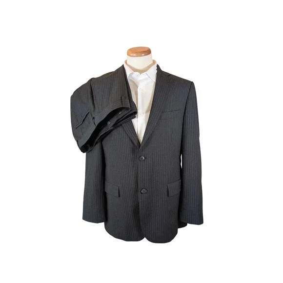 Hugo‎ Boss Pasolini1 Movie1 Mens Suit 40R Charcoal Grey Blue Pinstripe 2 Button
