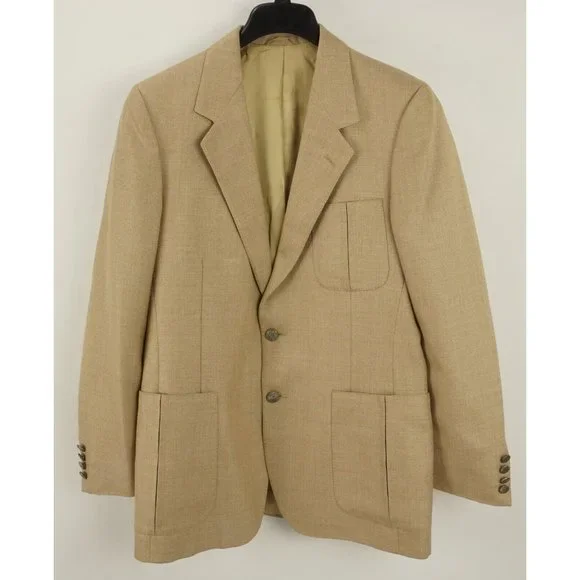 Lanvin Men's 40R Light Brown Woven Wool‎ Notch Lapel Two Metal Button Sport Coat