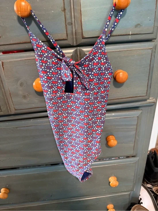Vineyard Vines Navy One-Piece with Red and White Star & Heart Print