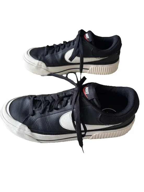 Nike Court Legacy Womens Size 9 Black White Leather Sneakers Shoes DM7590-001