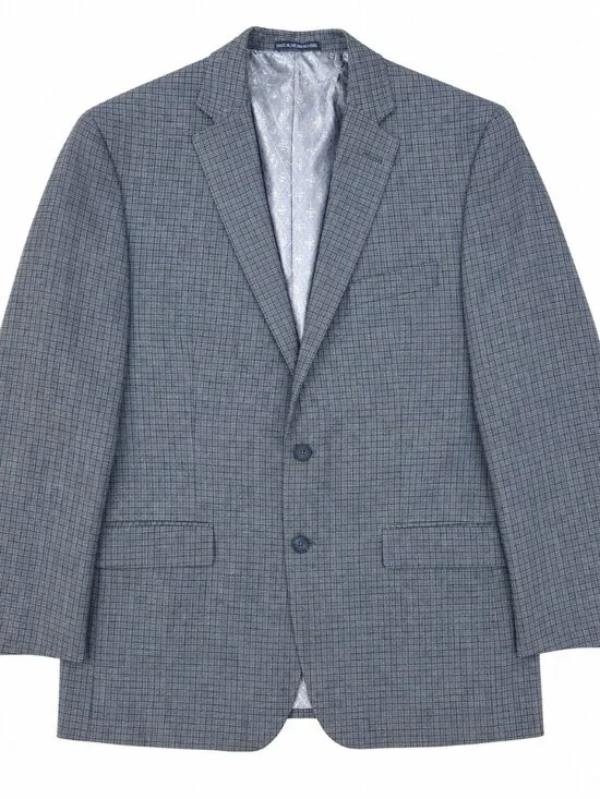 Original Penguin Men’s 44R Gray Blue Plaid Wool Blend Blazer