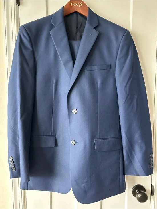 Men's 38R Navy Blue 3-Piece Suit - Classic Two-Button