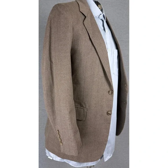 Etienne Caron Mens 38S Brown Pure Wool Pinstripe 2 Button Blazer Sport Coat