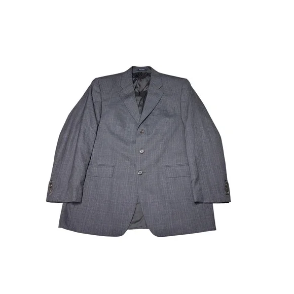Ralph Lauren Mens 42L Wool Cashmere Glen Plaid Blazer Blue Grey Made in Canada