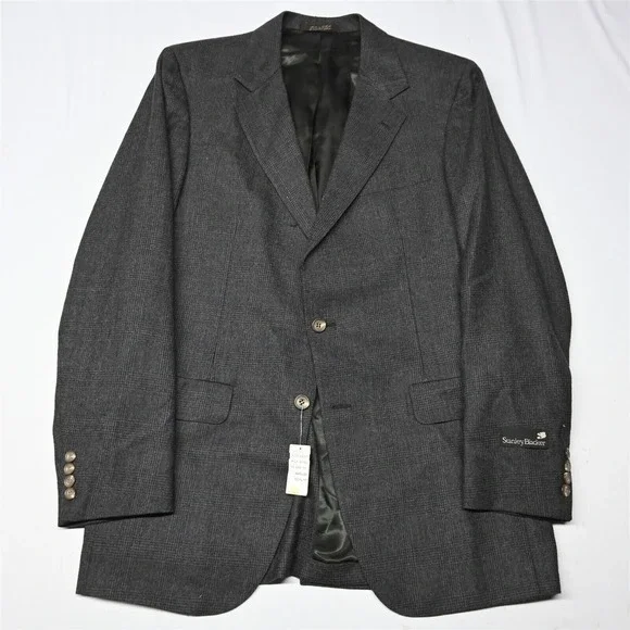 NEW Deadstock Vtg USA Made 41L 42L Brown Check‎ Flannel Blazer Sport Coat Jacket