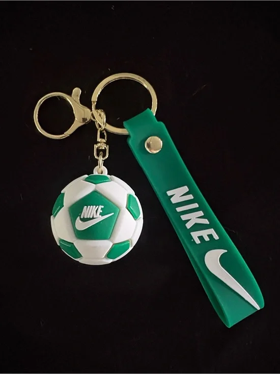 Green and White Soccer Ball Keychain Bag Charm with Gold Ring