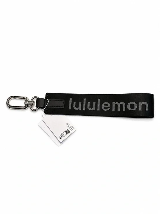 NWT Lululemon Black Logo Jacquard Wristlet Keychain Strap Key Fob