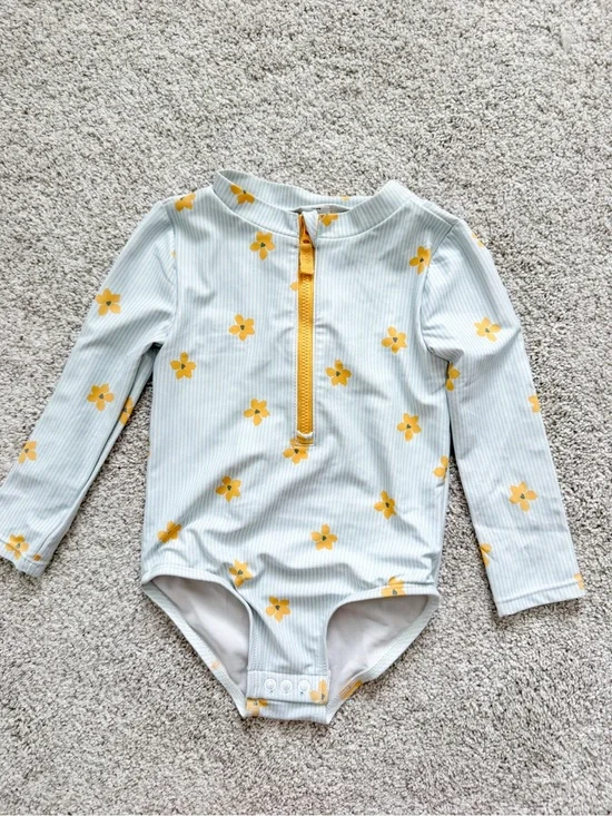 Girls' Long Sleeve Floral Zippered One-Piece Swim Suit