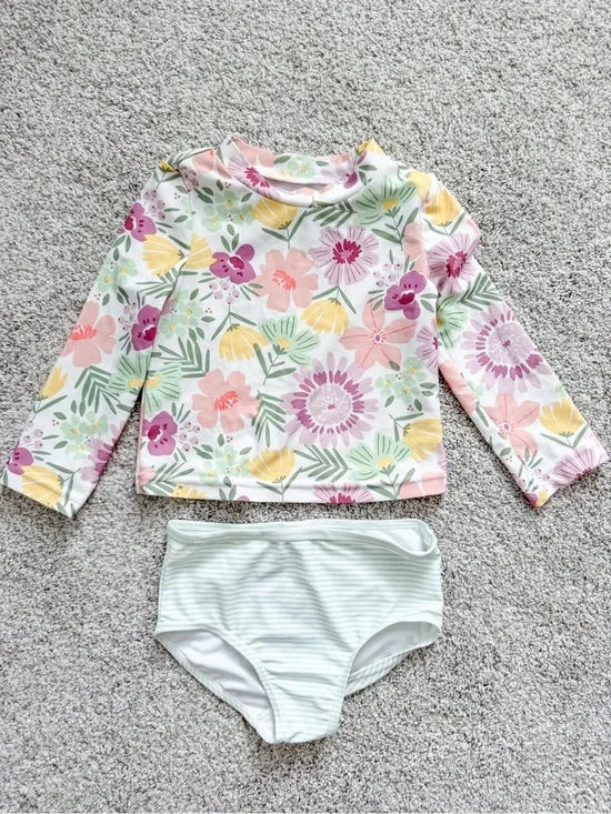 Carter's Floral Long-Sleeve Rashguard Set - Pink, Yellow & Green