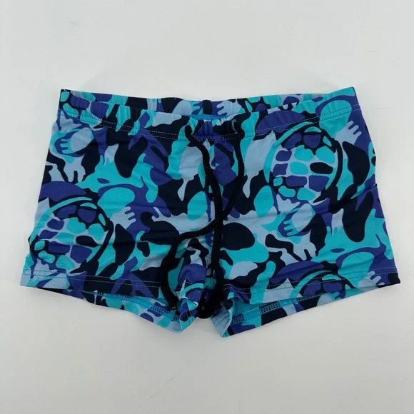 Vilebrequin Boys Blue Teal Turtle Camo Swim Trunks Shorts Size 2 0831