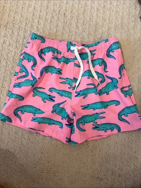 chubbies Pink Swim Shorts with Teal Alligator Accents