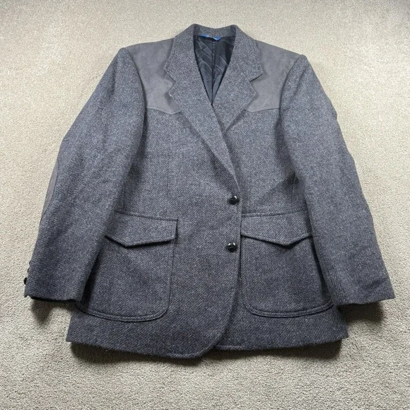 PENDLETON Men's Gray Western Elbow Patch Wool Jacket Sport Blazer Size‎ 42 USA