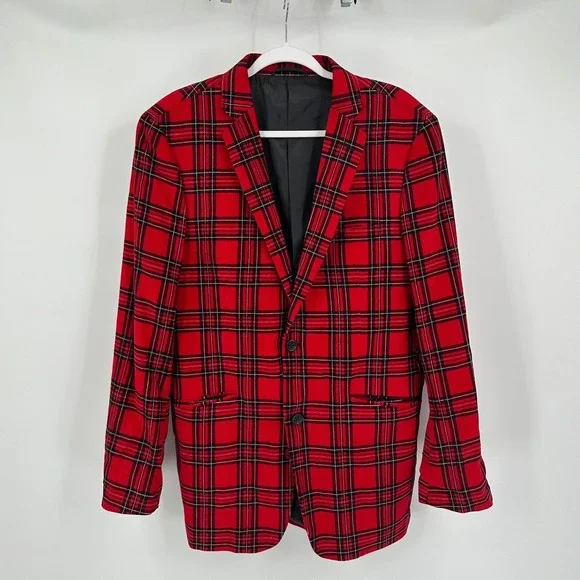 US Polo Assn Mens Preppy Red Black Plaid Corduroy Blazer Size 40L Jacket Bold