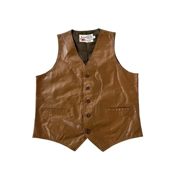 The Leather Shop Sears Mens Vest Brown 38 V Neck Classic Fit Pockets VINTAGE 70S