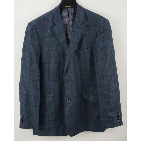 Joseph Abboud‎ 100% Slim Prince of Wales Plaid Sport Coat Men's 46L Blue Recent