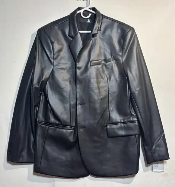 🖤 NWT J. Ferrar Men’s XL Black Faux Leather Blazer Jacket MSRP $168