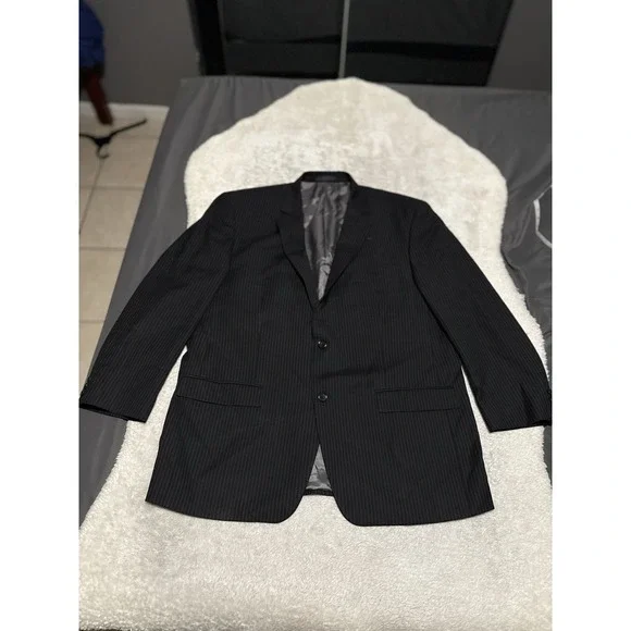 Michael‎ Kors Men's Black Wool Sport Blazer Jacket Size 46R Stripped Classic