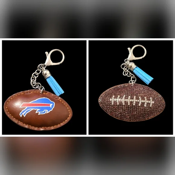Buffalo Bills Football Bag Charm Keychain with Blue Tassel