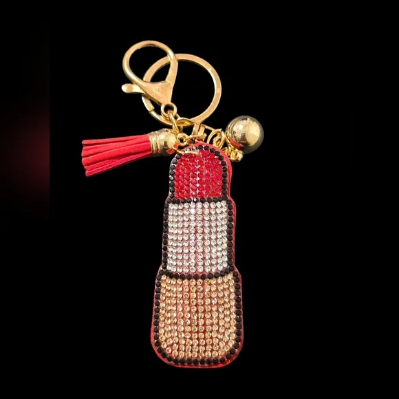 Red and Gold Lipstick Bag Charm Keychain