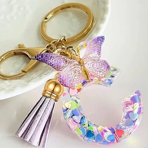 Initials Heart Tassel Keychain