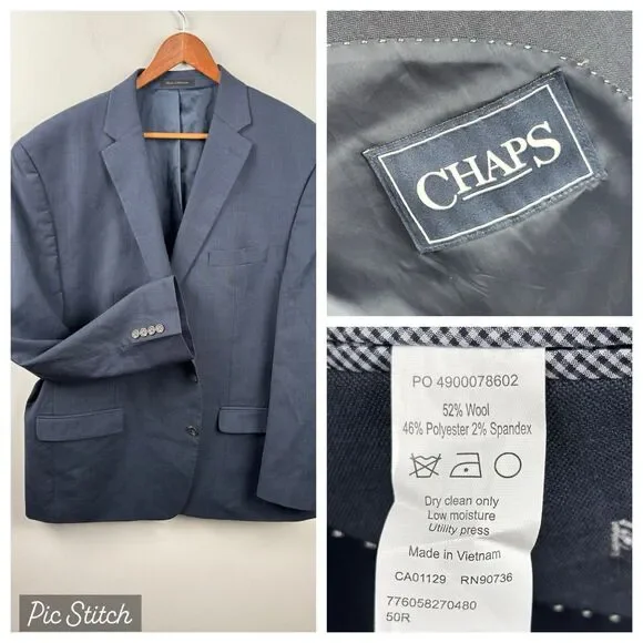 Chaps 50R Blazer Mens Wool Blend Sport Coat Jacket Classic Blue