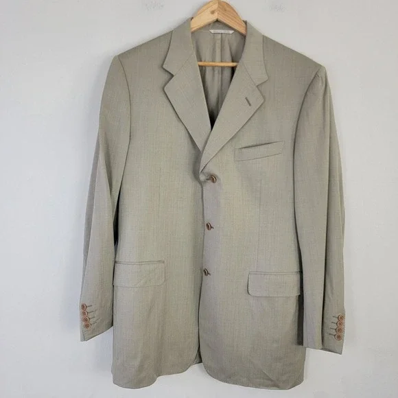 Canali James Sport Coat Blazer Pale Mens 54 Beige Jacket Pure Wool‎ Notch Lapel