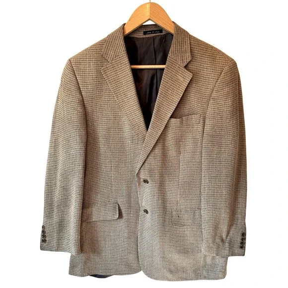 Vintage Savannah Silk‎ Blazer Mens 42L Brown Tweed Silk 2 Button Sports Coat