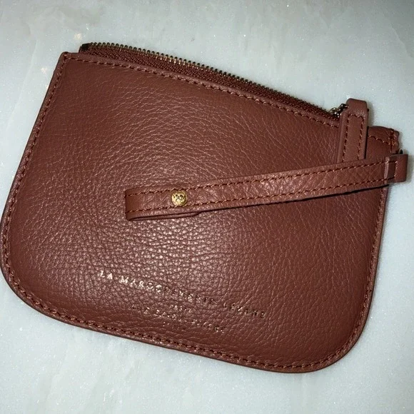 Sézane Pouchette Pebbled Brown Cow Skin Leather Zip Card Wallet 5.5