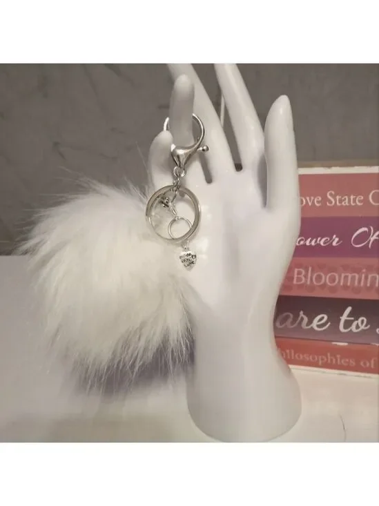 Keyring bag charm Handmade Fuzzy keyring bag charm White 4