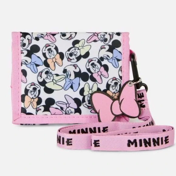 Disney Minnie Mouse Pink Pastel Lanyard Tri-Fold Wallet Official Merch