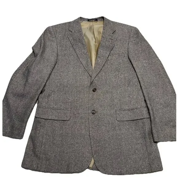 Meeting Street Mens 42L 100% Silk Blazer Gray Tan‎ Tweed Sports Coat Work Jacket