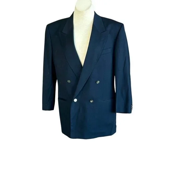 Ted Lapidus Vintage Midnight Navy Blue Double Breasted Sports Coat Blazer  40R