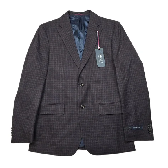 Tommy Hilfiger Conrad Sport Coat Mens 38R 38 Purple Plaid Flex Blazer $295 NEW‎