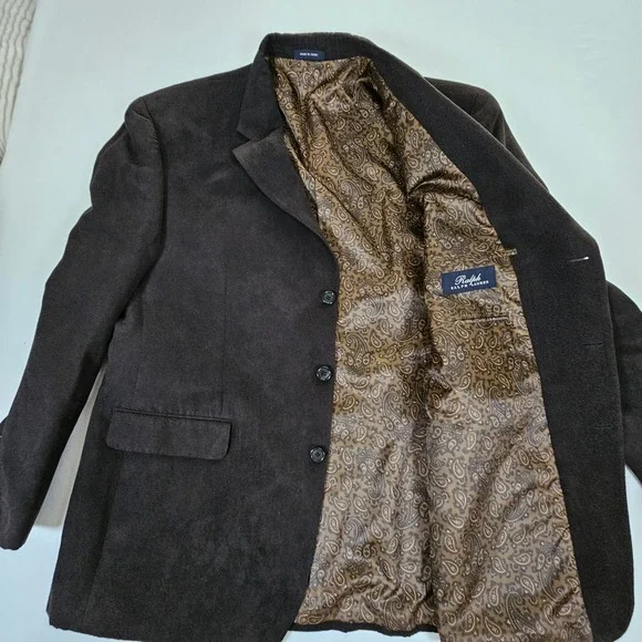 Ralph Ralph Lauren Mens 48R Brown Corduroy Blazer Paisley Lining 3 Button Jacket