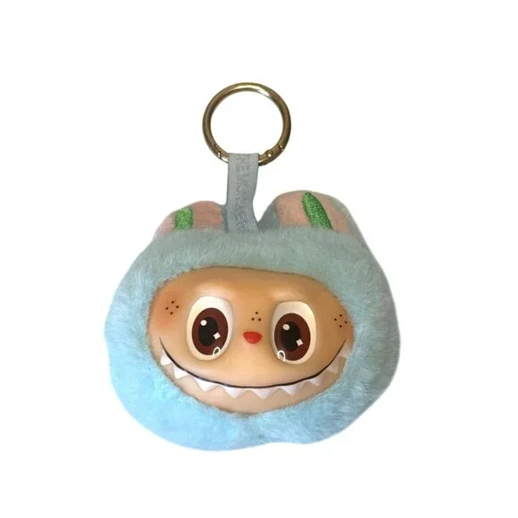 Labubu face keychain keyholder bag charm light blue Plush Toy Cute Doll Vinyl Do