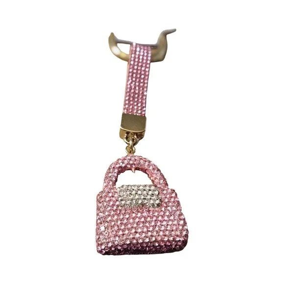 Pink Rhinestone Purse Keychain Sparkly Handbag‎ Bag Charm Gold Tone Accessory
