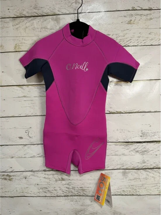 NEW O'Neill Wetsuits Girls 2mm Reactor Berry Slate Pink Sz 2 Snorkle SPF 50+ NWT