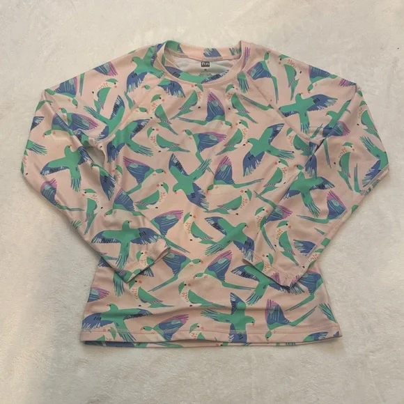 Tea Collection Girls Size 10 Bird Print Long Sleeve Rash Guard Swim Top UPF